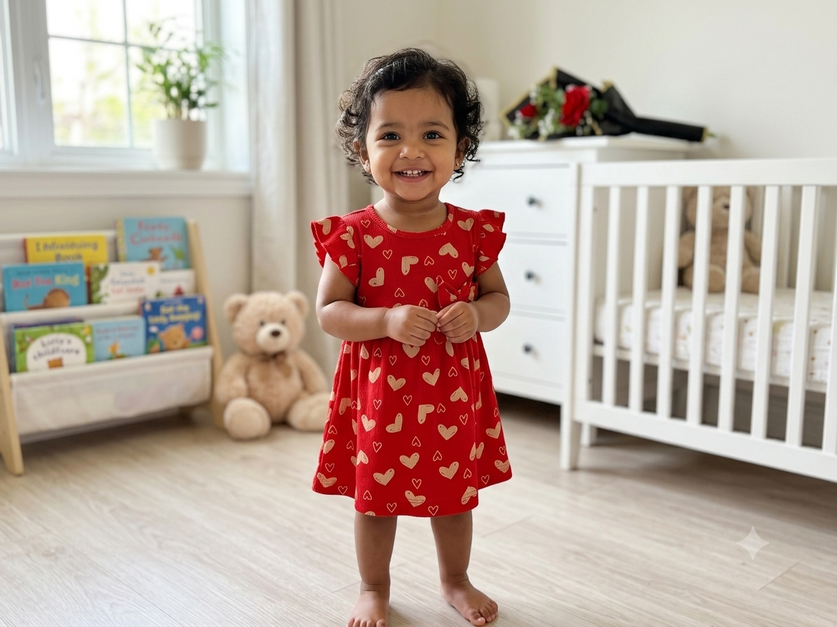 Presenting our charming Red Heart Ribbed Frock
