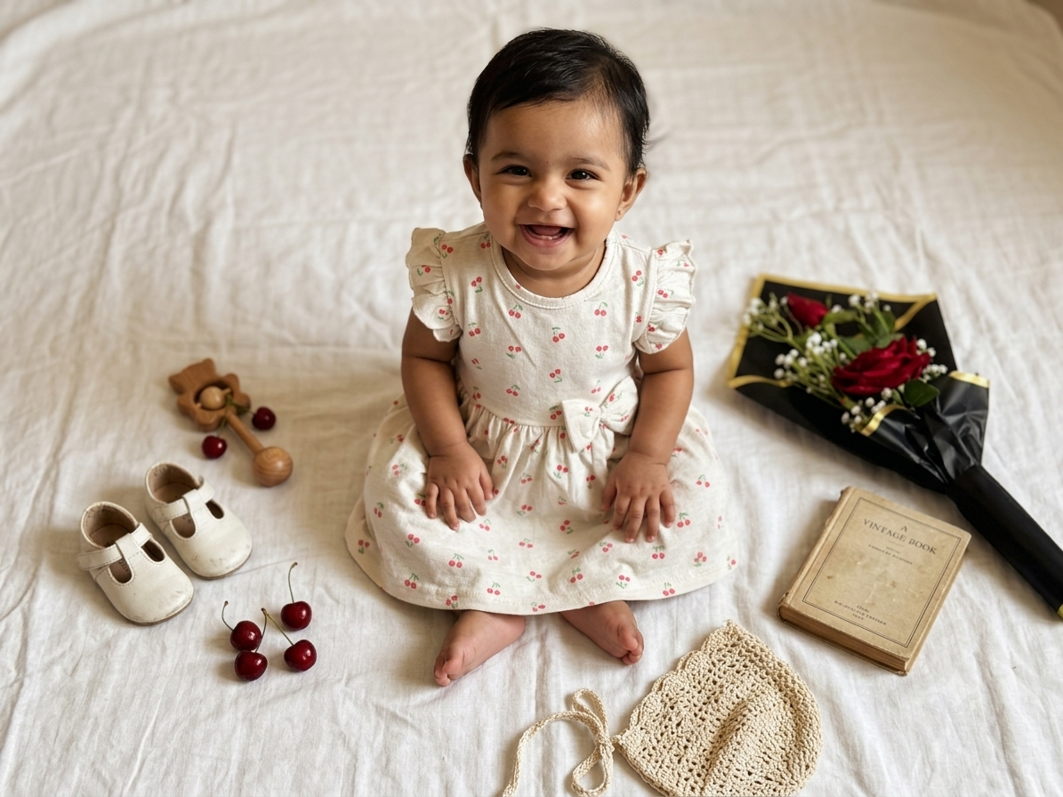 Sweet Cherry Print Flutter Sleeve Baby Frock with Bow