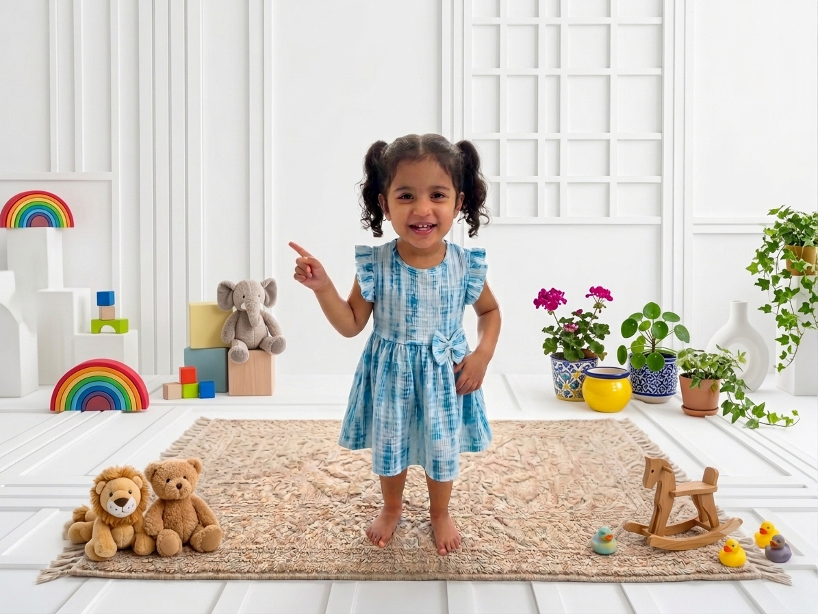 Blue Tie-Dye Flutter Sleeve Toddler Frock with Bow