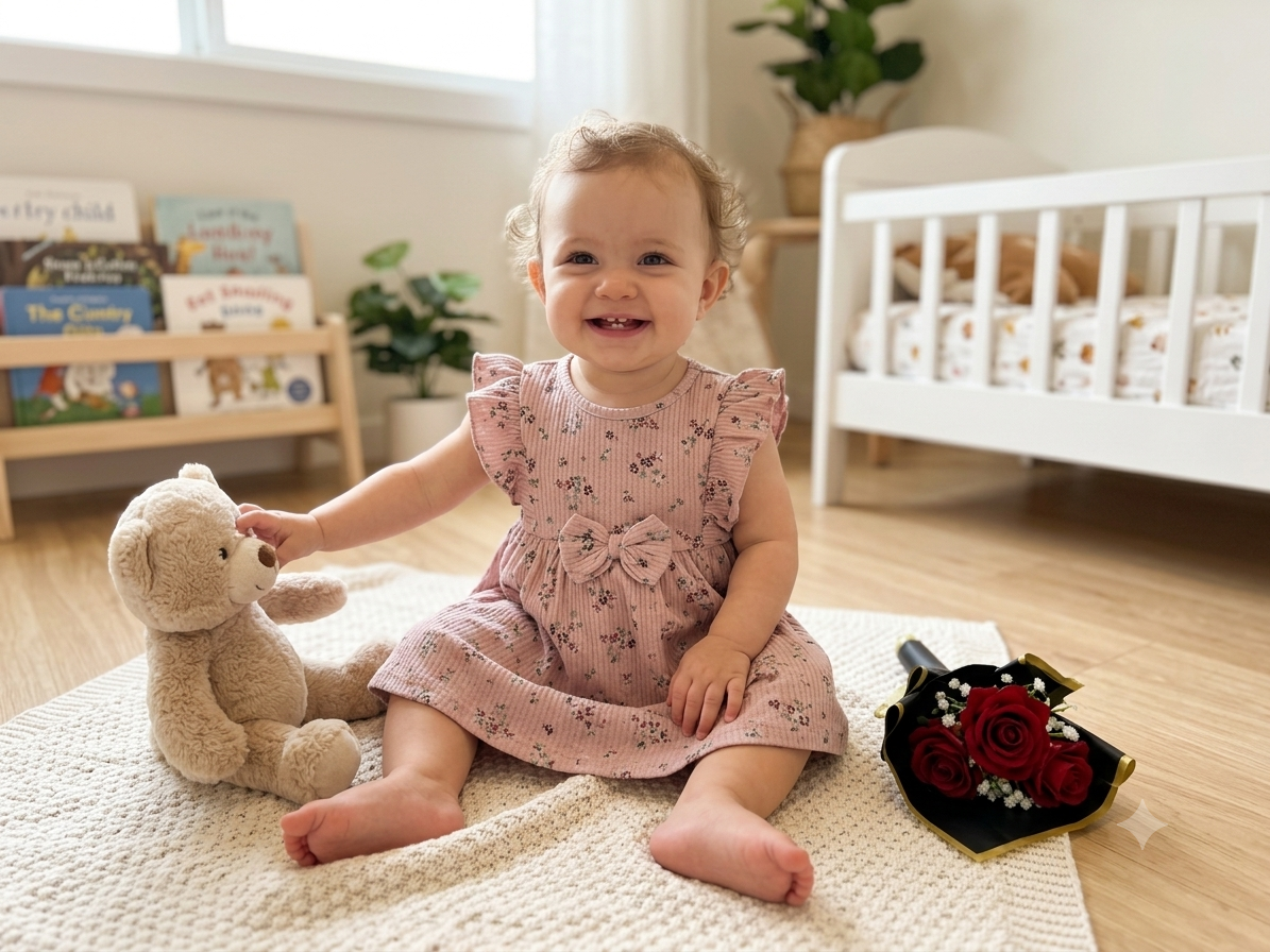Presenting our charming Dusty Pink Floral Ribbed Frock
