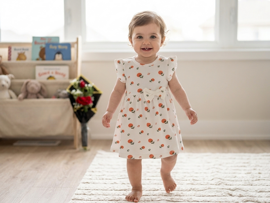 Presenting our charming Cream Floral Ribbed Frock