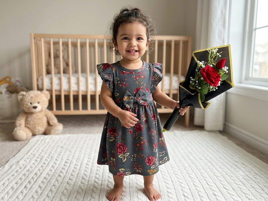Presenting our charming Charcoal Vintage Floral Frock